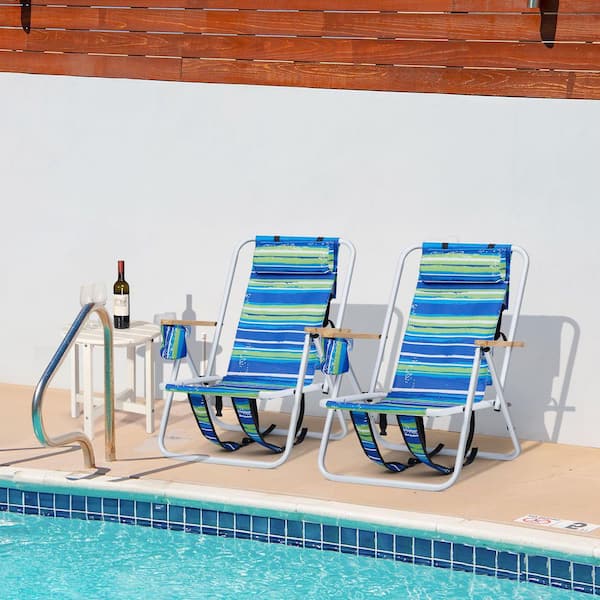 Sunocity Blue Metal Lawn Chair with Frame 600D Oxford Fabric and