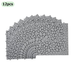 Gray 1 ft. x 1 ft. Square All-Weather Plastic Waterproof Outdoor Interlocking Deck Tiles Pebble Stone Pattern (12-Pack)