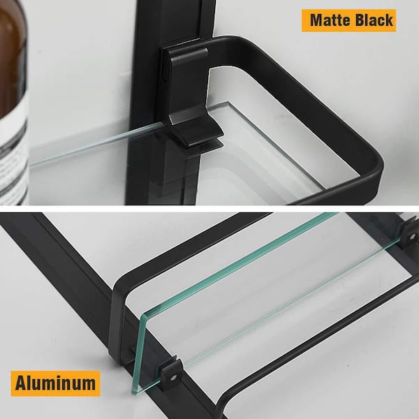 Dropship Glass Shelf For Bathroom 15.7 In Bathroom Shelves With Towel Bar  Tempered Glass Shelves With 4 Removable Hooks For Wall(2 Tier) to Sell  Online at a Lower Price