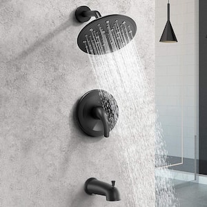 Single-Handle 2-Spray Settings Round High Pressure Shower Faucet with Tub Spout in Matte Black Valve Included