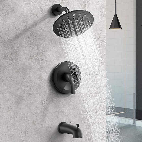 Single-Handle 2-Spray Settings Round High Pressure Shower Faucet with Tub Spout in Matte Black Valve Included