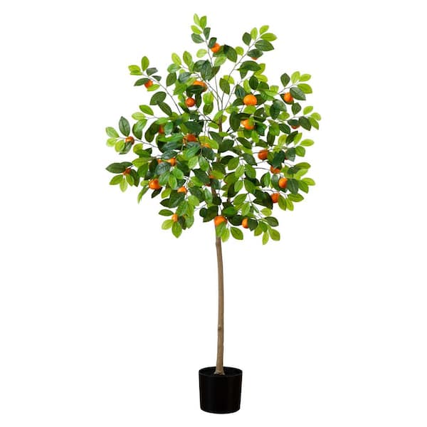Nearly Natural 5 Ft. Artificial Tangerine Tree in Nursery Pot