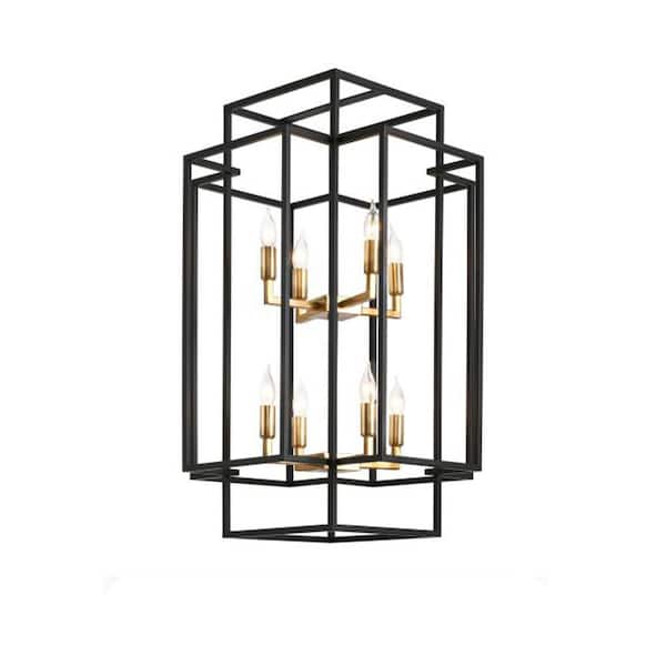 FramePicasso 59 in. 8-Light Chandeliers, Matte Black and Gold Vintage Rustic Cage Light Fixture Adjustable Height