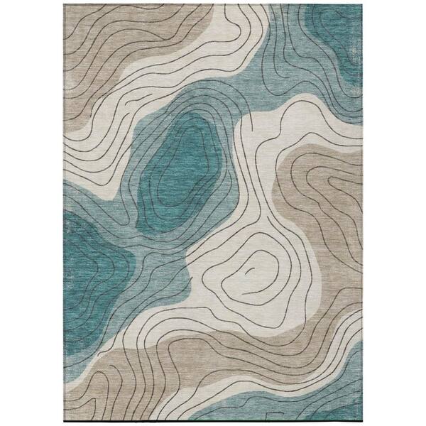 Chantille Machine Washable Indoor/Outdoor Abstract ACN3016 Teal 10 ft. x 14 ft. Area Rug