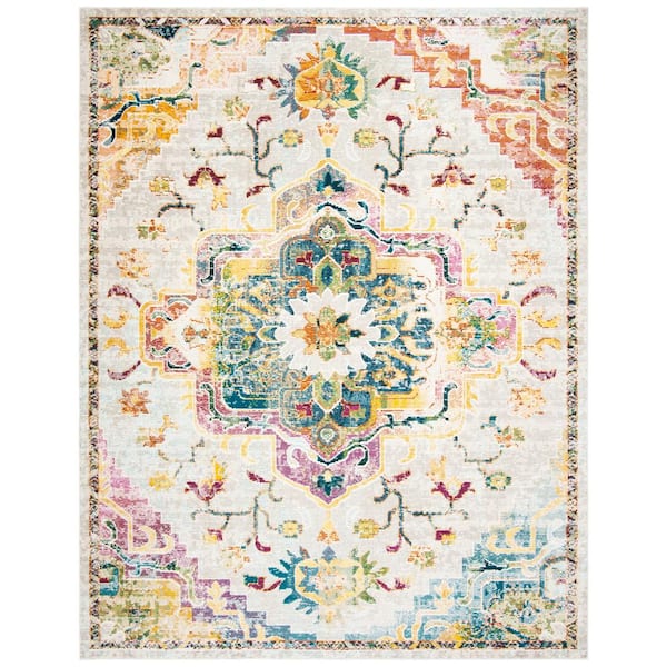 Crystal 11 ft. x 16 ft. Light Blue/Gray Distressed Border Area Rug