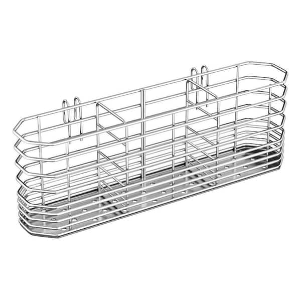 Silver Finish 304 Stainless Steel Utensil Holder with Hooks, 3 Compartments Silverware Drainer Basket, Rust Proof