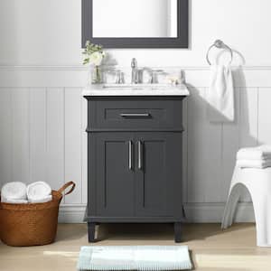 Sonoma 24 in. Single Sink Freestanding Dark Charcoal Bath Vanity with Carrara Marble Top (Assembled)