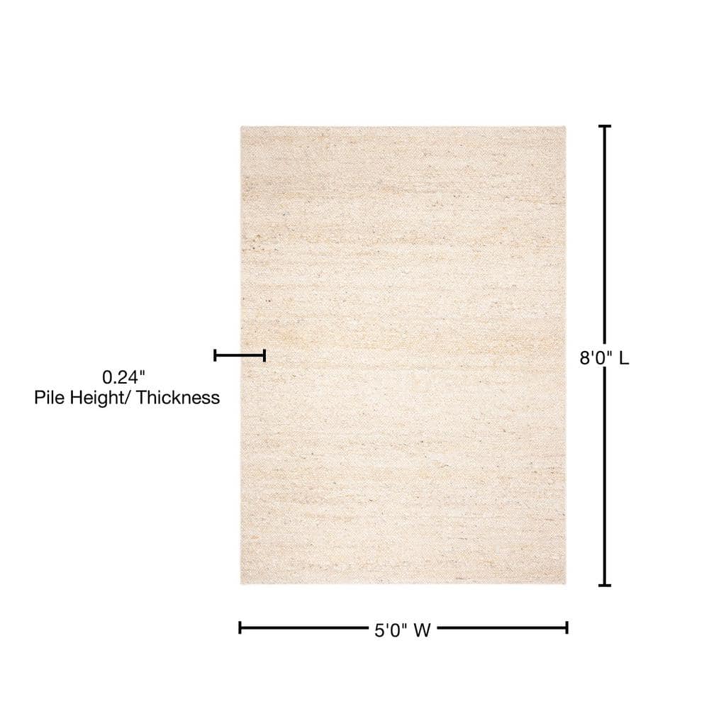 Ivory Handwoven Wool Rectangular Area Rug 5' x 8'
