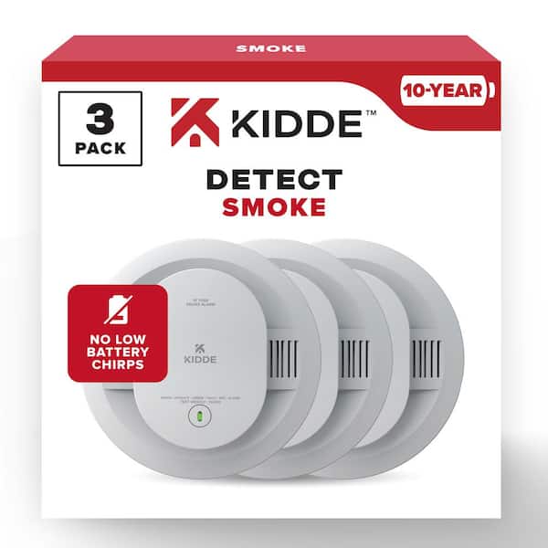 Kidde 10-Year 3 Pack Battery Powered Smoke Detector with Alarm LED Warning Lights