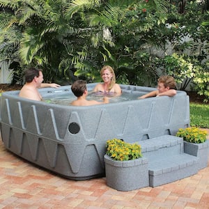 Elite 500 5-Person Lounger Plug and Play Hot Tub with 29 Stainless Jets, Ozone and LED Waterfall in Graystone