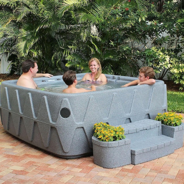 AquaRest Spas Elite 500 5-Person Lounger Plug and Play Hot Tub with 29 Stainless Jets, Ozone and LED Waterfall in Graystone