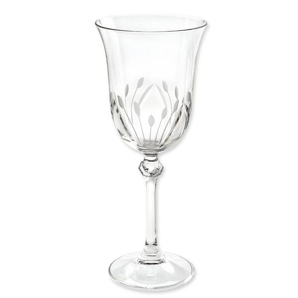 Pink Etched Floral Fluted Wine Glass, Set of 8