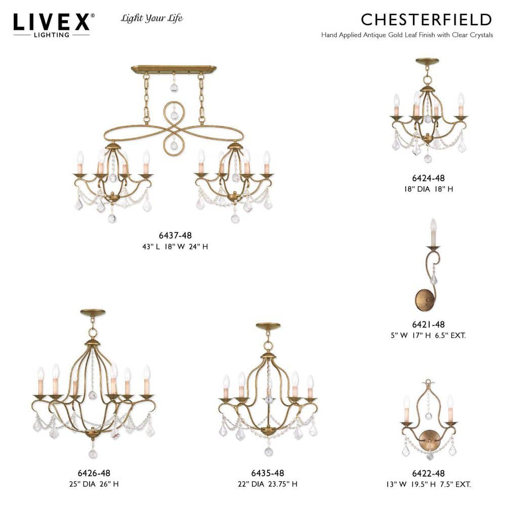 Antique Gold Leaf Brass Mini 4-Light Chandelier with Crystal Accents