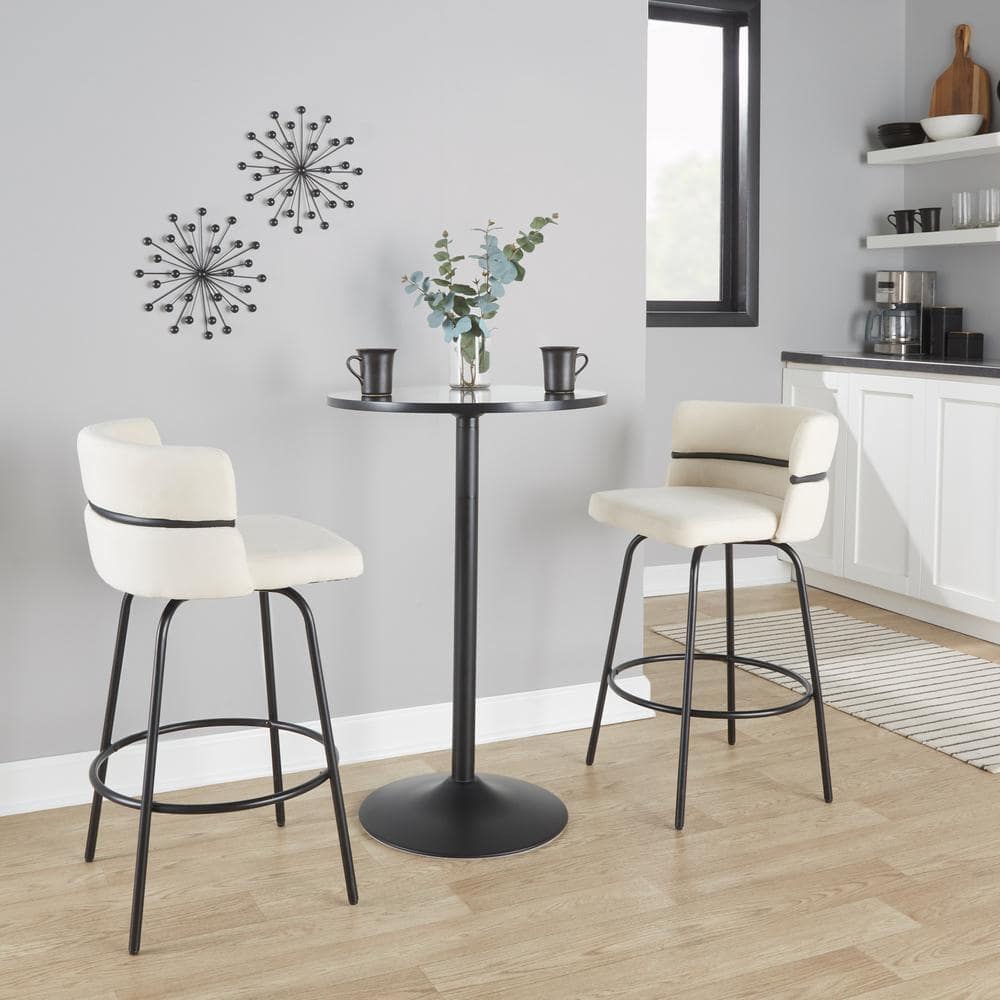 Cinch 26" Cream Fabric and Black Metal Swivel Counter Stools, Set of 2