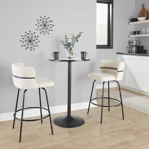 Cinch Claire 25.75 in. Cream Fabric and Black Metal Fixed-Height Counter Stool with Round Footrest (Set of 2)