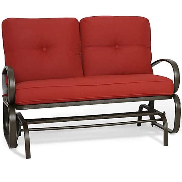 Trustmade 44 in. 2-Person Metal Outdoor Patio Swing Glider Bench Loveseat with Red Cushion