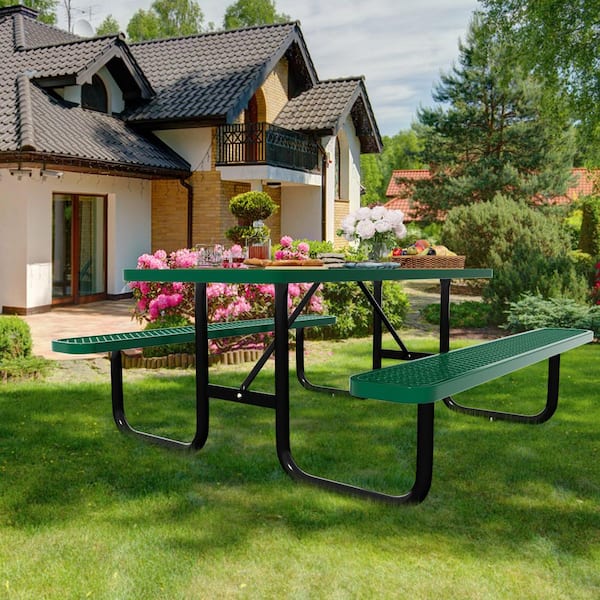 72 patio table with umbrella hole Dvasovio Inch Rectangular Metal Picnic 1.73" Hole, Heavy-Duty Steel Mesh Table Set, Weather Resistant Sturdy Outdoor Furniture, for Patio, Garden, Courtyard & BBQ, Black : Patio, Lawn coated aluminum frame that ensures exceptional durability and resistance to rust Stinson 72" HDPE Rectangle Outdoor