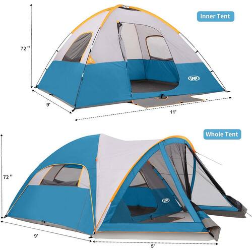 6-Person Ocean Blue Portable Camping Tents Family Dome Tent with