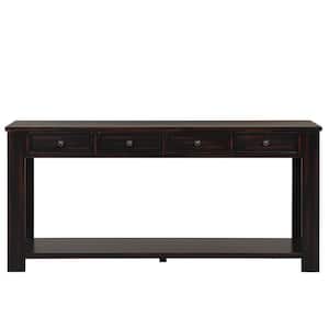 63 in. Black Rectangle  Pine Wood Console Table With 4-Drawers and 1 Bottom Shelf for Entryway Hallway