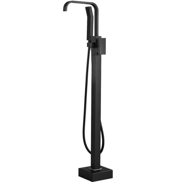 1-Handle Floor Mount Freestanding Claw Foot Tub Faucet Bathtub Filler with Hand Shower in Matte Black