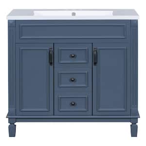 35.9 in. W x 18.1 in. D x 34 in. H Single Sink Freestanding Bath Vanity in Blue with White Ceramic Top and Cabinet