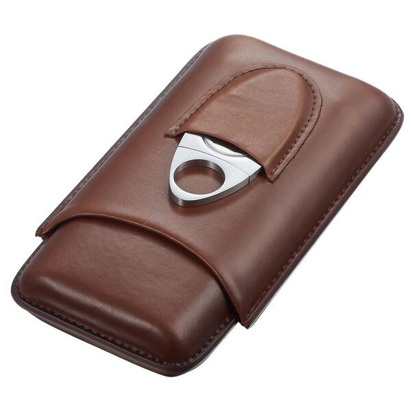 Dark Brown Crocodile Leather Travel 3 Cigar Case Holder with Cigar Cutter 