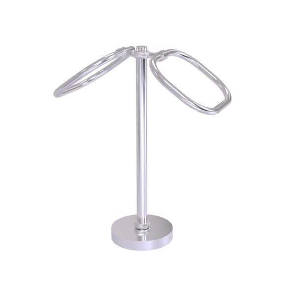 Allied Brass Freestanding 2-Ring Oval Towel Ring with Twisted Accents in Satin Chrome