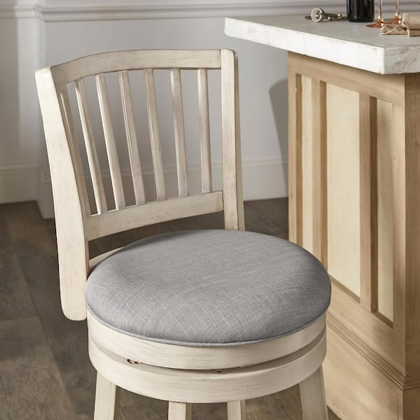 24.37 in. Antique White Finish Wood Frame Grey Linen Slat Back Swivel Counter Height Chair