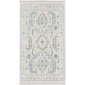 Lennox Ivory/Grey doormat 2 ft. x 4 ft. Bordered Transitional Area Rug