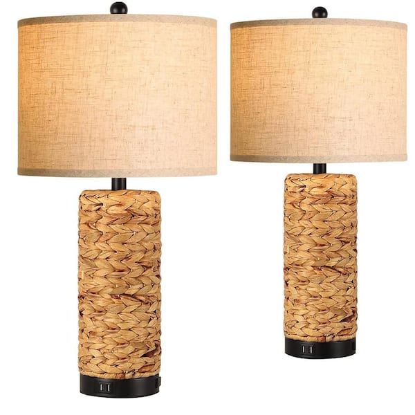 Rottogoon 26 in. Tall Yellow Coastal Farmhouse Touch Table Lamps Set of 2 with 3 Way Dimmable, 2 USB Ports