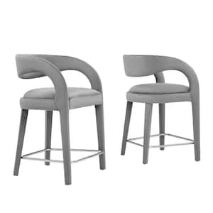 Pinnacle 24.5 in. in Gray Silver Rubber Wood Performance Velvet Counter Stool Set of 2