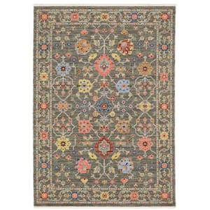 Lavista Gray/Multi-Colored Doormat 3 ft. x 5 ft. Oriental Persian Wool/Nylon Blend Indoor Area Rug