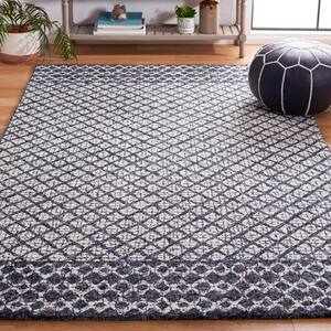 Abstract Ivory/Navy 3 ft. x 5 ft. Geometric Distressed Area Rug