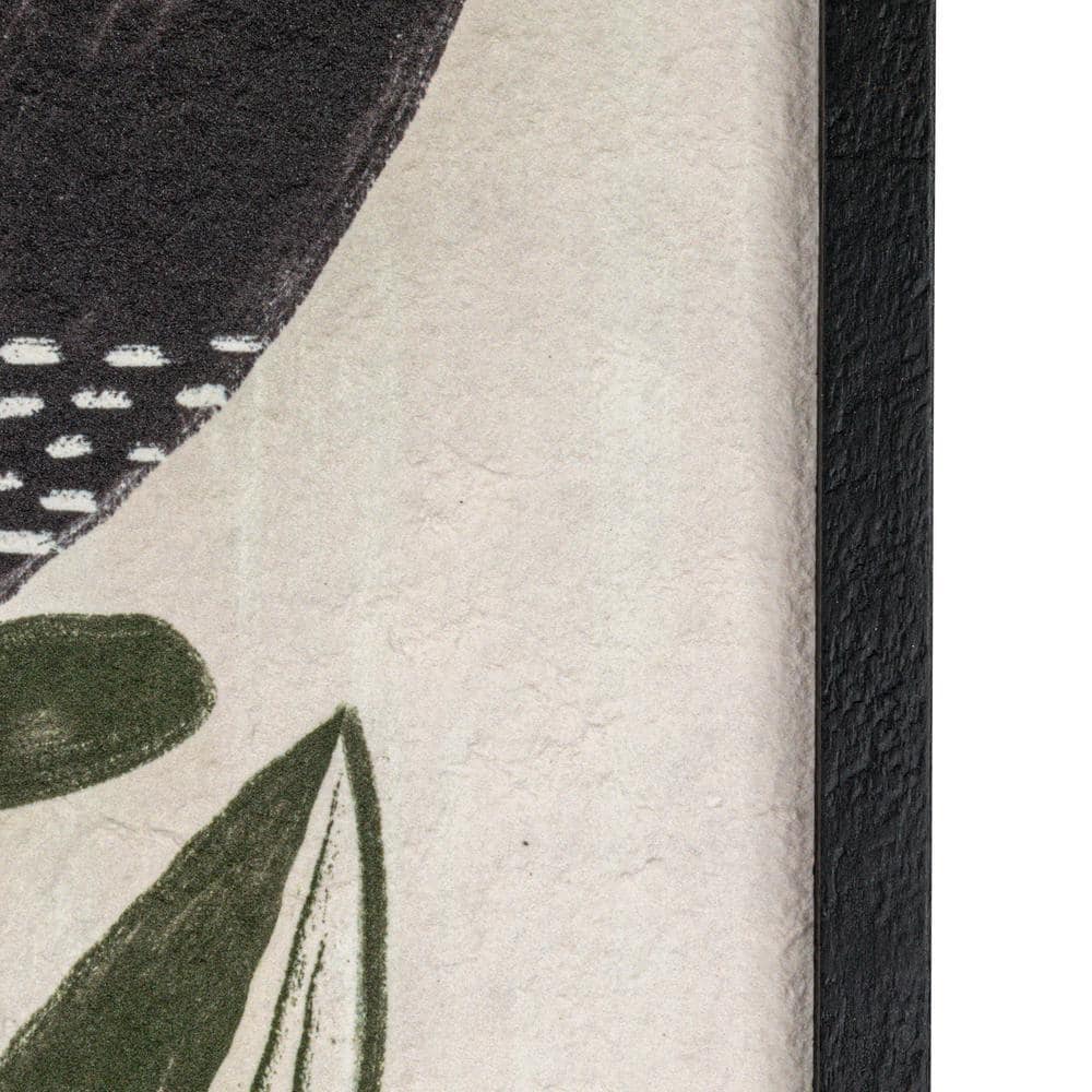 Black and Green Botanical Flower Prints on Canvas with Wood Frame, 30" Set of 2