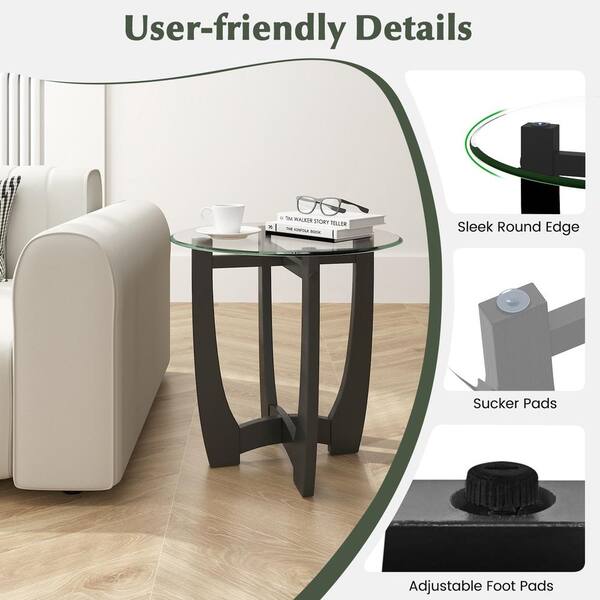 Bunpeony 23.5 Inch Round End Side Table with Tempered Glass