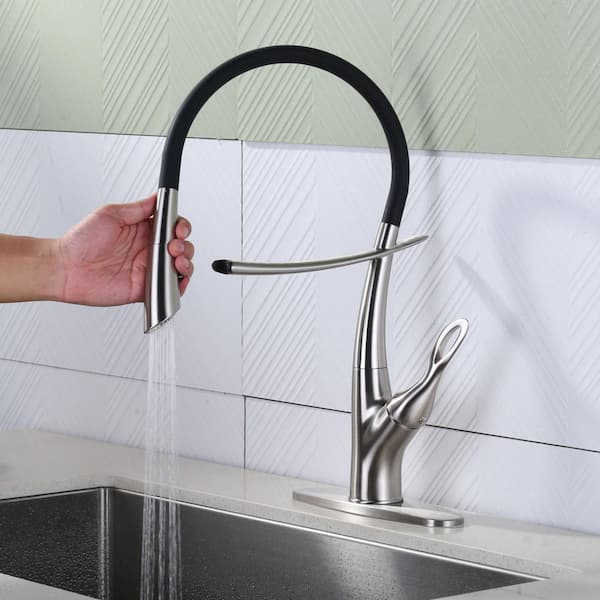 Magnetic 20 in. H Single Handle Pull Out Sprayer Kitchen Faucet With 2-Mode Spray, 360° Spout Swivel in Brushed Nickel