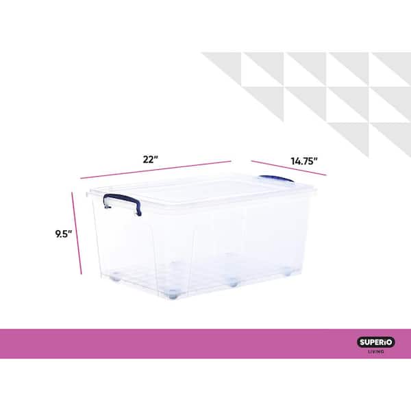 Superio Clear Storage Bins with Lids Stackable, Plastic, Storage Container,  Latch Box with Locking Handles, Multiple Sizes (5 Pack- Flat Containers)