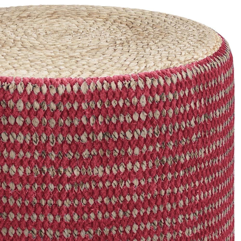 Larissa Round Natural and Maroon Jute Pouf
