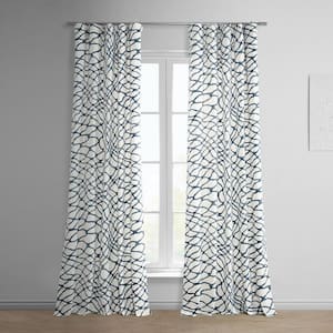 Ellis Blue Printed Room Darkening Curtain - 50 in. W x 120 in. L Rod Pocket with Back Tab Single Window Panel