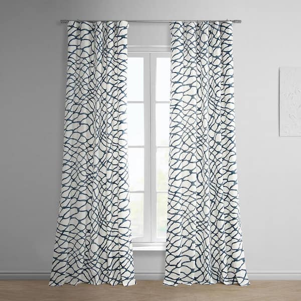 Exclusive Fabrics & Furnishings Ellis Blue Printed Room Darkening Curtain - 50 in. W x 84 in. L Rod Pocket with Back Tab Single Window Panel