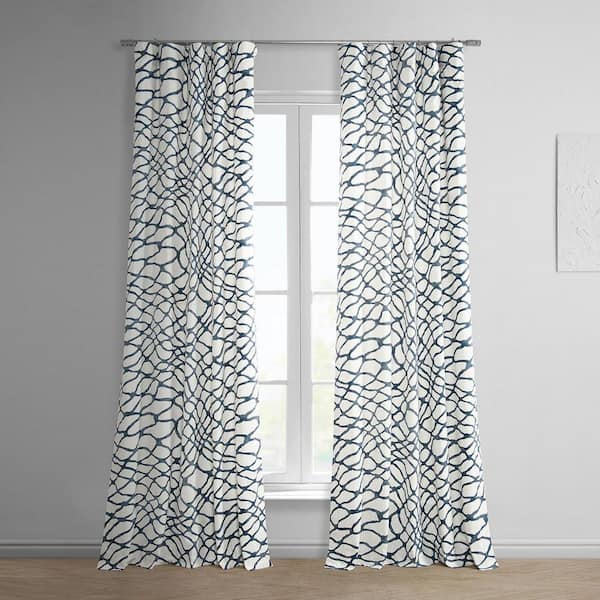 Exclusive Fabrics & Furnishings Ellis Blue Printed Room Darkening Curtain - 50 in. W x 96 in. L Rod Pocket with Back Tab Single Window Panel