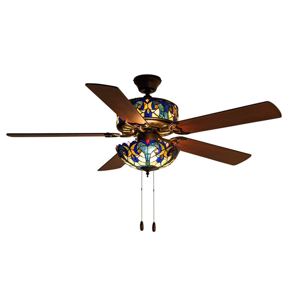 River of Goods Halston 52 in. Blue Tiffany Stained Glass LED Ceiling Fan  With Light 20064