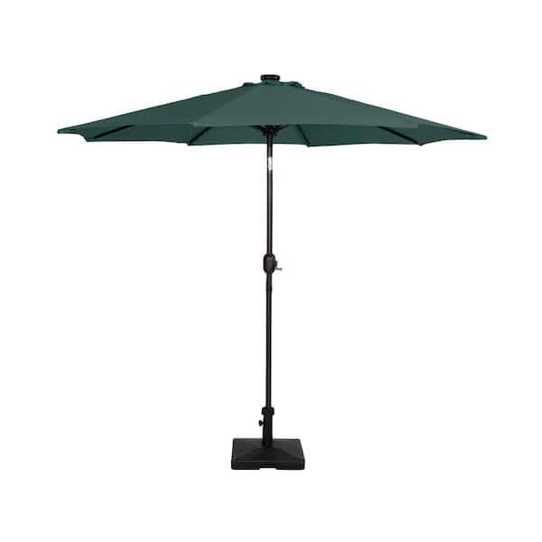 WESTIN OUTDOOR Marina 9 ft. Market Patio Solar LED Umbrella in Dark Green with 50 lbs. Concrete Base