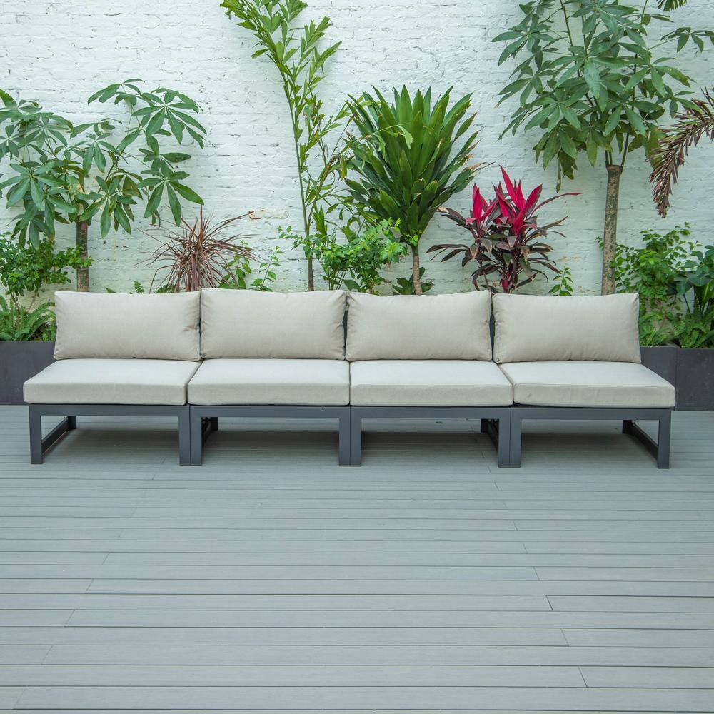 Chelsea 6-Person Black Aluminum Outdoor Sectional with Beige Cushions