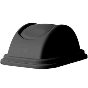 Untouchable 41 qt. Black Square Trash Can Domed Swing Top Lid