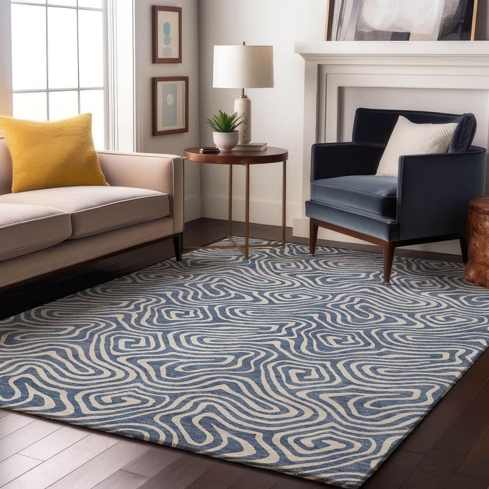 Mayfield Premium Machine Washable Abstract AMF1030 Denim 3 ft. x 4 ft. Area Rug price history on PriceWatchPro