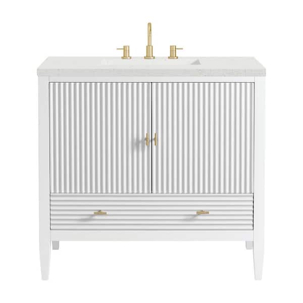 James Martin Vanities Myrrin 36.0 in. W x 23.5 in. D x 34.06 in. H Single Bathroom Vanity Bright White and Lime Delight Quartz Top