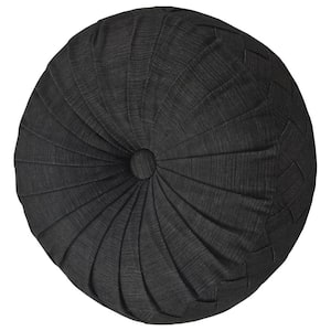 Maria Black Cotton Tufted Round Decorative Throw Pillow 15 in. x 15 in.