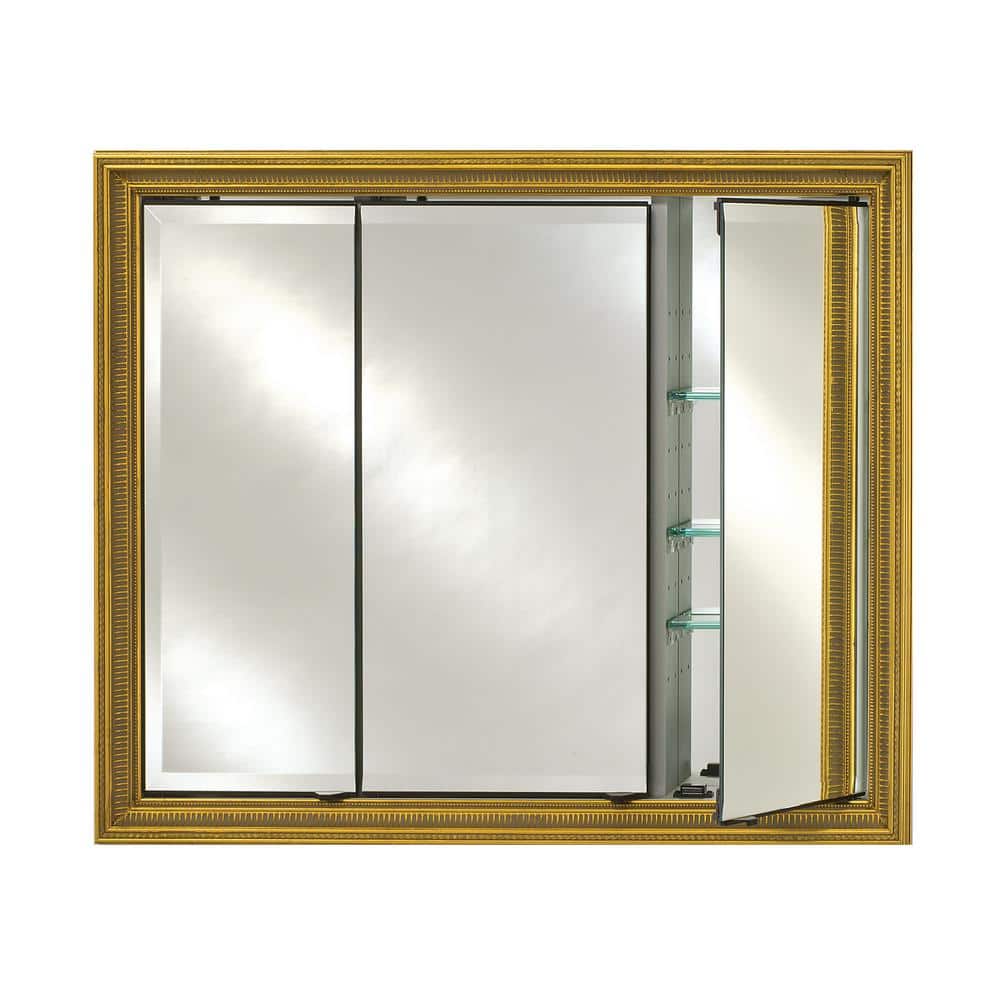 Afina 34 in. x 30 in. Signature Triple Door Roman Gold Framed Mirrored