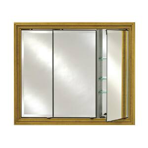 34 in. x 30 in. Signature Triple Door Roman Gold Framed Mirrored Medicine Cabinet Recessed or Optional Surface Mount Kit